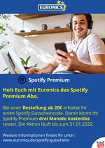 EURONICS Prospekt für Saarbrücken mit 1 Seite EURONICS Prospekt für Saarbrücken: "Holt Euch mit Euronics das Spotify Premium Abo.", 1 Seite, 03.05.2021 - 31.12.2021