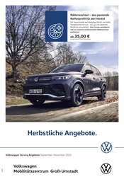 Aktueller Volkswagen Werkstatt & Auto Prospekt in Groß-Zimmern und Umgebung, "Herbstliche Angebote." mit 1 Seite, 01.09.2025 - 30.11.2025