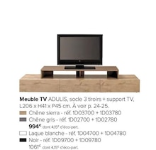 Meuble TV Adulis, socle 3 tiroirs + support TV - Gautier à Draveil Meuble TV Adulis, socle 3 tiroirs + support TV en promo chez Gautier Draveil à 994,00 €