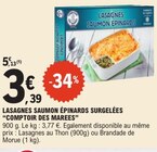 Lasagnes Saumon Épinards Surgelées - Comptoir des Marees en promo chez E.Leclerc Ajaccio à 3,39 €