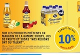 10% avec la carte ticket e.Leclerc sur les produits présents en magasin de la gamme sirops, jus de fruits et sodas NOS RÉGIÓNS ONT DU TALENT - NOS RÉGIÓNS ONT DU TALENT - E.Leclerc 10% avec la carte ticket e.Leclerc sur les produits présents en magasin de la gamme sirops, jus de fruits et sodas NOS RÉGIÓNS ONT DU TALENT - NOS RÉGIÓNS ONT DU TALENT dans le catalogue E.Leclerc