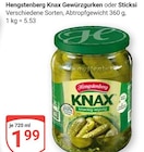 Knax Gewürzgurken oder Sticksi im Angebot bei GLOBUS in Braunschweig Knax Gewürzgurken oder Sticksi Angebote von Hengstenberg bei GLOBUS Braunschweig für 1,99 €