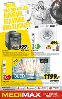 Waschmaschine im MEDIMAX Prospekt "GENAU, WAS WIR WOLLEN: AUSWAHL, BERATUNG UND SERVICE!" mit 8 Seiten (Dinslaken)