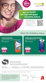 mea - meine apotheke Apotheken Prospekt der aktuellen Woche mit 4 Seiten, gültig von 01.01.2026 bis 31.01.2026, in Speichersdorf und Umgebung Aktueller mea - meine apotheke Apotheken Prospekt in Speichersdorf und Umgebung, "Unsere Januar-Angebote" mit 4 Seiten, 01.01.2026 - 31.01.2026