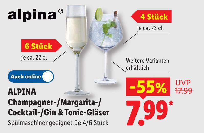 Champagner-/Margarita-/Cocktail-/Gin & Tonic-Gläser