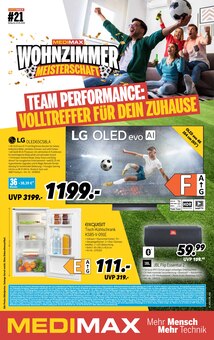 Kühlschrank im MEDIMAX Prospekt "TEAM PERFORMANCE: VOLLTREFFER FÜR DEIN ZUHAUSE" mit 8 Seiten (Dinslaken)
