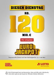 Aktueller Lotto Baden-Württemberg Prospekt mit Gesellschaftsspiele, "Diesen Dienstag rund 120 Mio. im Jackpot", Seite 1