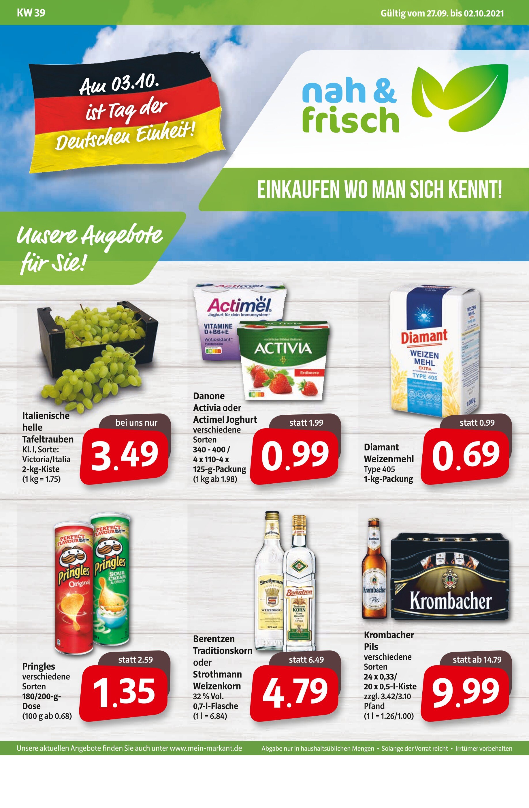 nah&frisch Prospekt für Marienfeld mit 7 Seiten nah&frisch Prospekt für Marienfeld: "Unsere Angebote für Sie!", 7 Seiten, 27.09.2021 - 02.10.2021