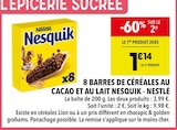 8 barres de céréales au cacao et au lait Nesquik - Nestlé dans le catalogue Supeco