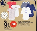 Lot de 3 bodies manches longues ou courtes bio bébé - PETIT BATEAU - E.Leclerc Lot de 3 bodies manches longues ou courtes bio bébé - PETIT BATEAU à 9,47 € dans le catalogue E.Leclerc