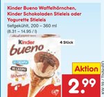 Bueno Waffelhörnchen, Schokoladen Stieleis oder Stieleis Angebote von Kinder oder Yogurette bei Netto Marken-Discount Ingolstadt für 2,99 €