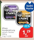 Hundenahrung von 4Paws für 1,29 € bei budni im Angebot Hundenahrung von 4Paws im aktuellen budni Prospekt