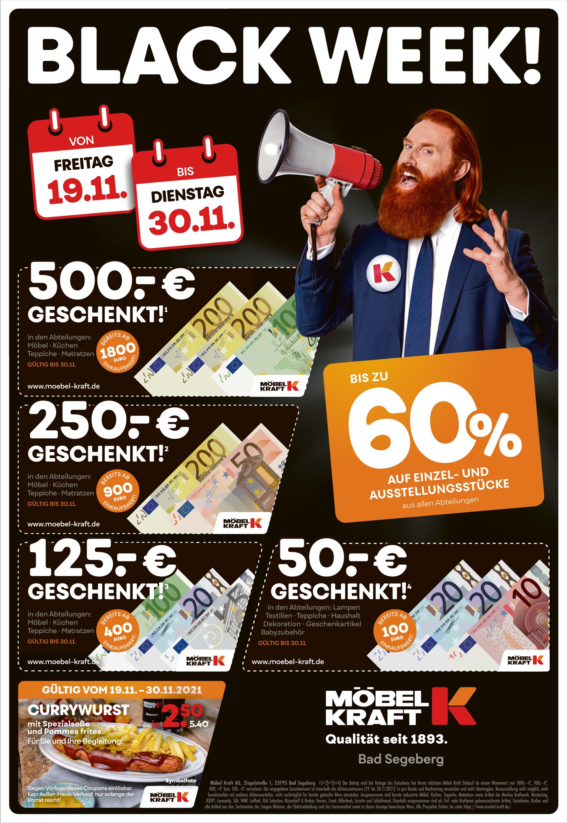 Möbel Kraft Prospekt für Hamburg mit 1 Seite Möbel Kraft Prospekt für Hamburg: "BLACK WEEK!", 1 Seite, 19.11.2021 - 30.11.2021