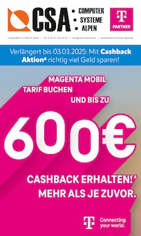 Aktueller CSA Computer Prospekt "Verlängert bis zum 03.03.2025: Mit Cashback Aktion richtig viel Geld sparen!" Seite 1 von 8 Seiten