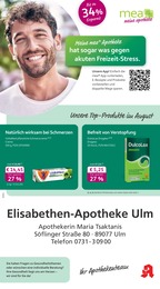 mea - meine apotheke Prospekt für Ulm mit 4 Seiten mea - meine apotheke Prospekt für Ulm: "Unsere August-Angebote", 4 Seiten, 01.08.2026 - 31.08.2026