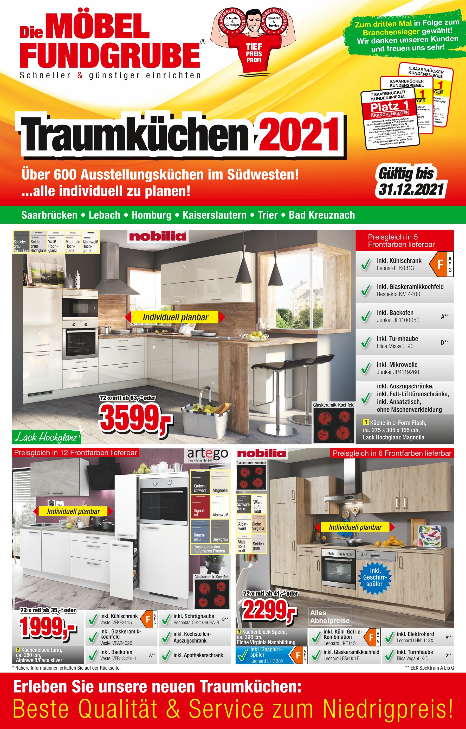 Die Möbelfundgrube Prospekt für Saarbrücken mit 16 Seiten Die Möbelfundgrube Prospekt für Saarbrücken: "Traumküchen 2021", 16 Seiten, 07.10.2021 - 31.12.2021