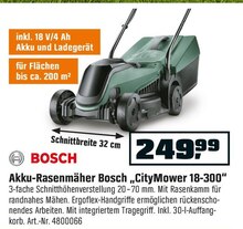 Akku-Rasenmäher Bosch „CityMower 18-300“ bei OBI in Recklinghausen Akku-Rasenmäher Bosch „CityMower 18-300“ im Angebot bei OBI Recklinghausen für 249,99 €