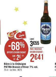 Bière à la Châtaigne Brassin d’Hiver 7% vol. - Géant Casino à Chelles Bière à la Châtaigne Brassin d’Hiver 7% vol. en promo chez Géant Casino Chelles à 3,55 €