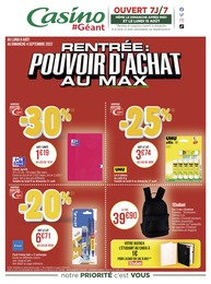 Catalogue Géant Casino à Nice, avec 48 pages Prospectus Géant Casino à Nice, "Rentrée : pouvoir d'achat au max", 48 pages, 08/08/2022 - 04/09/2022