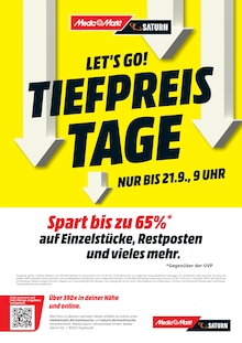 MediaMarkt Saturn Prospekt der KW 37 "LET'S GO! TIEFPREISTAGE" Aktueller MediaMarkt Saturn Prospekt "LET'S GO! TIEFPREISTAGE" Seite 1 von 17 Seiten