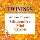 Infusion Ayurveda Gingembre Miel Citron - TWININGS en promo chez Intermarché Super Infusion Ayurveda Gingembre Miel Citron - TWININGS dans le catalogue Intermarché Super