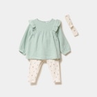 Ensemble blouse legging bandeau coton vert pastel bébé fille dans le catalogue La Halle