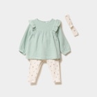 Ensemble blouse legging bandeau coton vert pastel bébé fille dans le catalogue La Halle