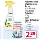 Citronensäure Spray, Maschinen Entkalker oder Essig-Entkalker Angebote von Heitmann Pure bei Rossmann Neuss für 2,29 €