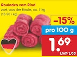 Netto Marken-Discount Redekin - Rouladen vom Rind Angebot im Prospekt Rouladen vom Rind bei Netto Marken-Discount im Redekin Prospekt für 1,69 €