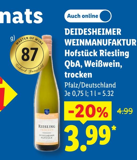 Hofstück Riesling QbA, Weißwein, trocken