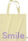 dm-drogerie markt Wittmund - Tragetasche "Smile" aus Bio-Baumwolle, gelb/lavendel (44x42 cm) Angebot im Prospekt Tragetasche "Smile" aus Bio-Baumwolle, gelb/lavendel (44x42 cm) bei dm-drogerie markt im Wittmund Prospekt für 19,95 €