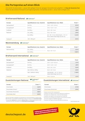 Aktueller Deutsche Post Prospekt mit Postkarte, "Die Portopreise auf einen Blick", Seite 1