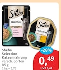 Selection Katzennahrung mit Lachs von Sheba für 0,49 € bei budni im Angebot Selection Katzennahrung mit Lachs von Sheba im aktuellen budni Prospekt