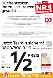 Aktueller XXXLutz Möbelhäuser Möbel & Einrichtung Prospekt in Donzdorf und Umgebung, "Küchentesterinnen und -tester gesucht!" mit 2 Seiten, 04.11.2024 - 17.11.2024