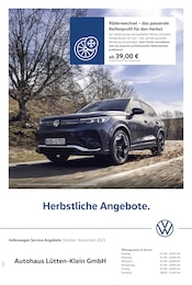 Aktueller Volkswagen Werkstatt & Auto Prospekt in Elmenhorst/Lichtenhagen und Umgebung, "Herbstliche Angebote." mit 1 Seite, 01.10.2025 - 30.11.2025