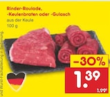 Rinder-Roulade, -Keulenbraten oder -Gulasch bei Netto Marken-Discount im Pocking Prospekt für 1,39 €