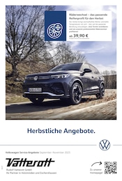 Volkswagen Prospekt "Herbstliche Angebote.", 1 Seite, 01.09.2025 - 01.09.2025 Aktueller Volkswagen Prospekt, "Herbstliche Angebote.", mit Angeboten der Woche, gültig von 01.09.2025 bis 01.09.2025