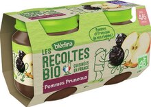 Compote Pomme/banane - Bledina dans le catalogue Géant Casino Bon plan sur la Compote Pommes Pruneaux Les Récoltes Bio - Bledina en promo chez Géant Casino