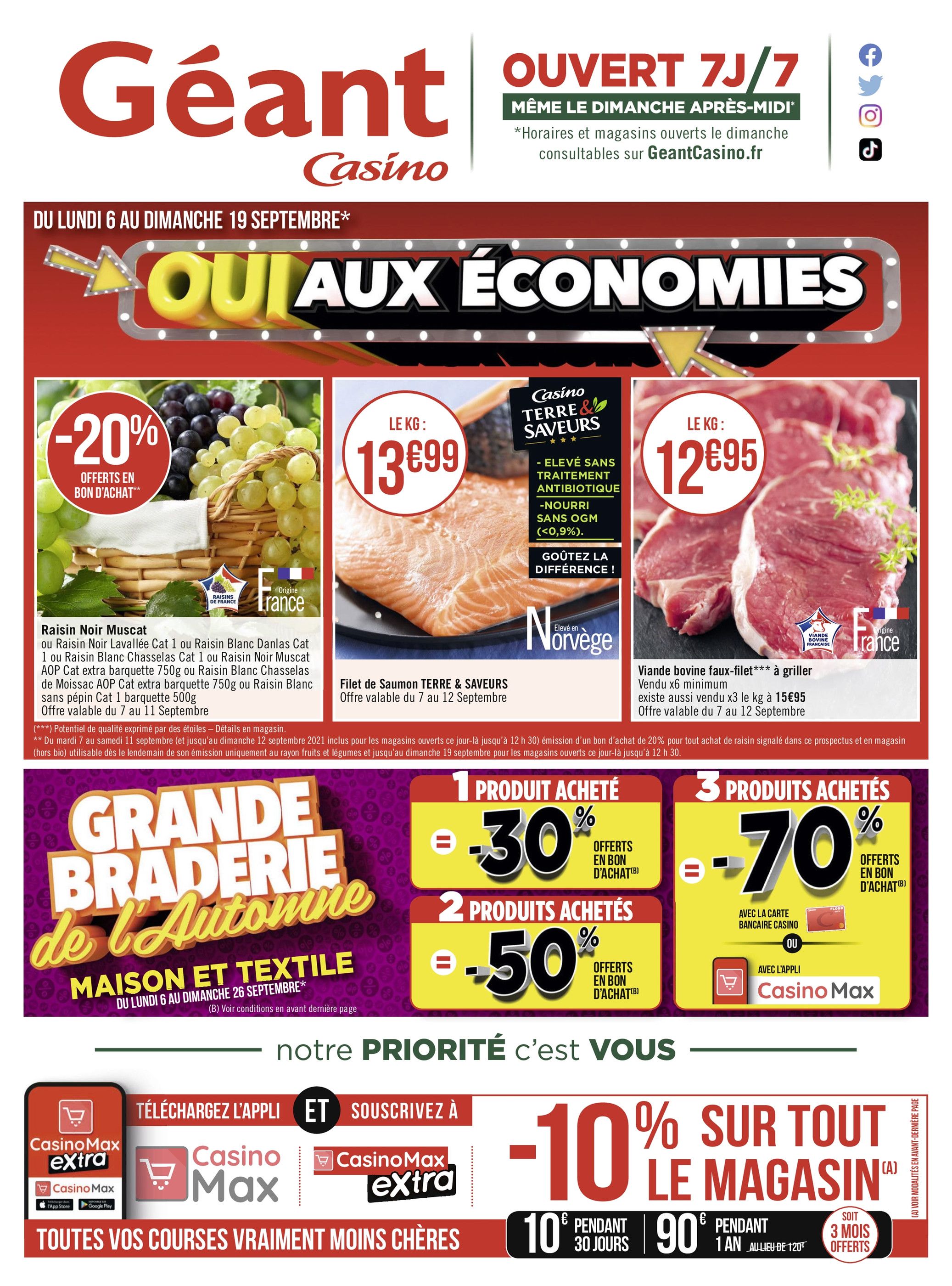 Catalogue Géant Casino à Courbevoie, avec 40 pages Prospectus Géant Casino à Courbevoie, "Oui aux économies", 40 pages, 06/09/2021 - 19/09/2021
