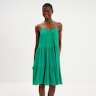 Robe fluide à volants fines bretelles vert canard femme - La Halle Robe fluide à volants fines bretelles vert canard femme à 15,99 € dans le catalogue La Halle