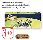 Kräuter Tee im Angebot bei GLOBUS in Gotha Kräuter Tee Angebote von Goldmännchen Tee bei GLOBUS Gotha für 1,19 €