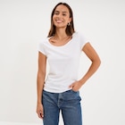 T-shirt coton col rond manches courtes blanc femme à La Halle dans Orville