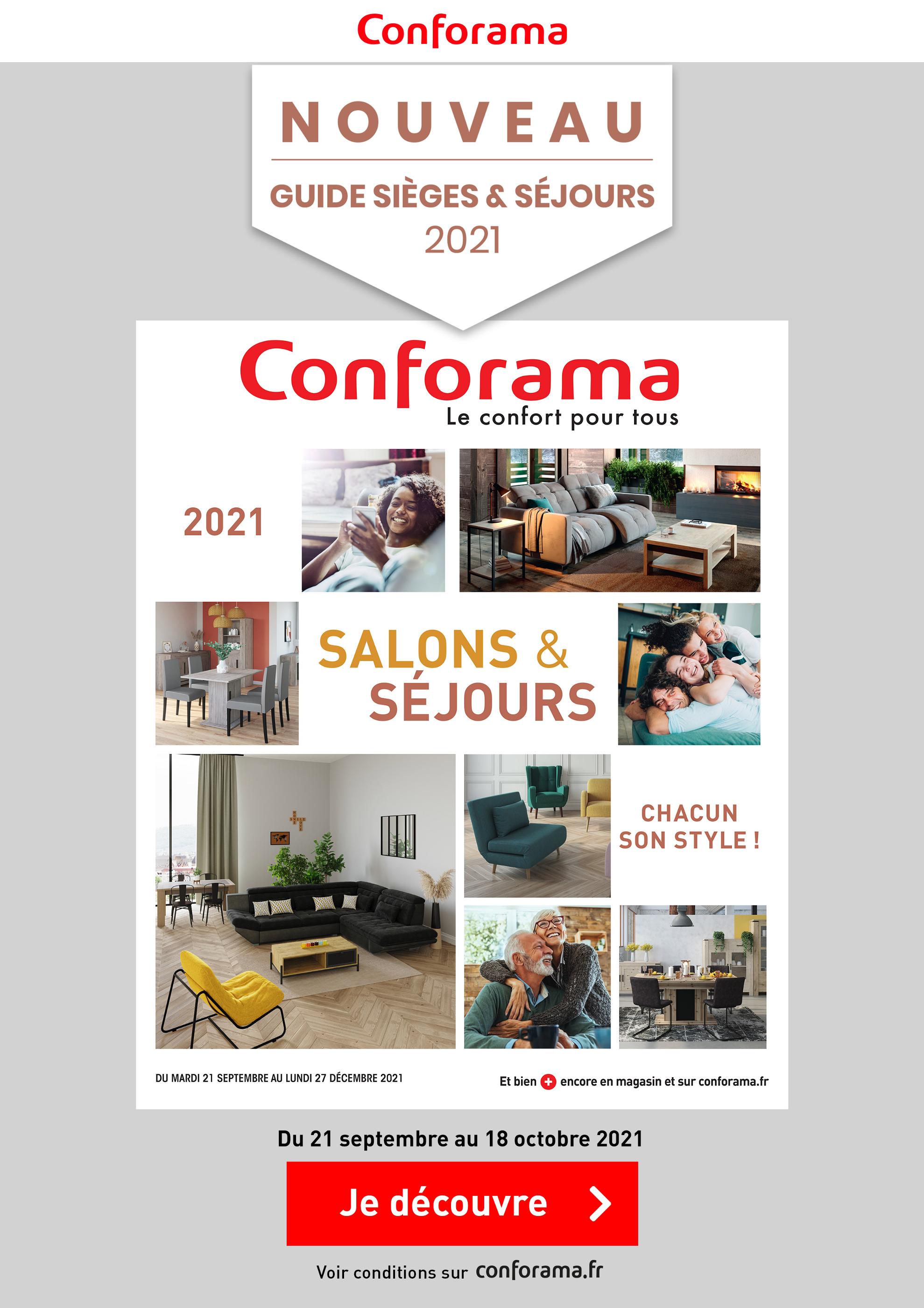 Catalogue Conforama à Cagnes-sur-Mer, avec 1 page Prospectus Conforama à Cagnes-sur-Mer, "Salons & séjours", 1 page, 21/09/2021 - 18/10/2021