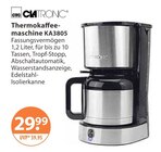 Thermokaffeemaschine KA3805 im V-Markt Prospekt Thermokaffeemaschine KA3805 von Clatronic im aktuellen V-Markt Prospekt für 29,99 €