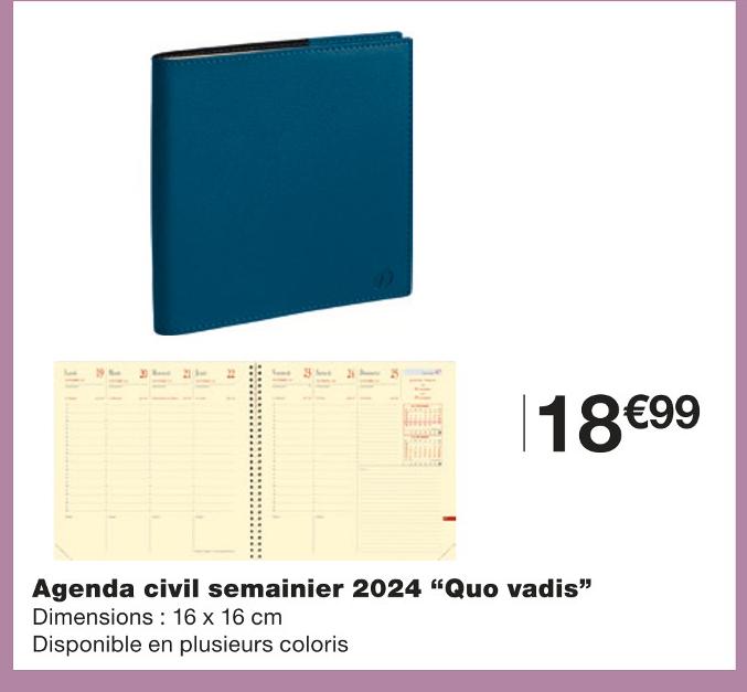 Agenda 10 x 15 cm 1 semaine/ 2 pages QUO VADIS : l'agenda à Prix Carrefour