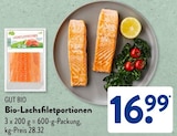 Bio-Lachsfiletportionen im ALDI SÜD Prospekt Bio-Lachsfiletportionen von GUT BIO im aktuellen ALDI SÜD Prospekt für 16,99 €
