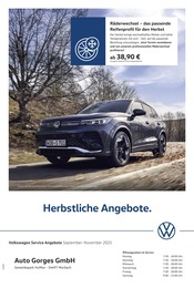Aktueller Volkswagen Werkstatt & Auto Prospekt in Thalfang und Umgebung, "Herbstliche Angebote." mit 1 Seite, 01.09.2025 - 30.11.2025