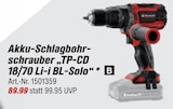 Akku-Schlagbohrschrauber TP-CD 18/70 Li-i BL-Solo im Angebot bei toom Baumarkt in Aachen Akku-Schlagbohrschrauber TP-CD 18/70 Li-i BL-Solo Angebote von Einhell bei toom Baumarkt Aachen für 89,99 €