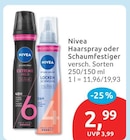 Haarspray oder Schaumfestiger im Angebot bei budni in Buchholz Haarspray oder Schaumfestiger Angebote von Nivea bei budni Buchholz für 2,99 €