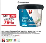 Peinture Intérieure Résist’ Extrême Blanc Mat 10L - V33 en promo chez LEROY MERLIN Peinture Intérieure Résist’ Extrême Blanc Mat 10L - V33 dans le catalogue LEROY MERLIN